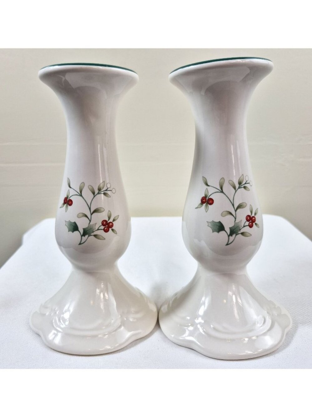Pfaltzgraff Winterberry Candlestick Holders Pair 6" Box USA 1993 Vintage
